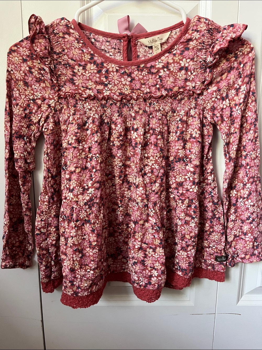 Matilda Jane Rose-Pink Floral Ruffled Long-Sleeve Top